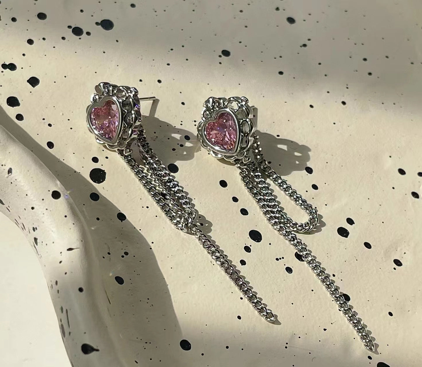 Pink zirconia love earrings necklace