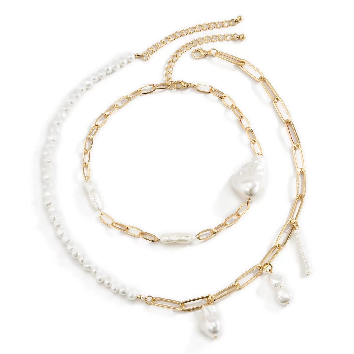 Golden multi-layered pearl necklace