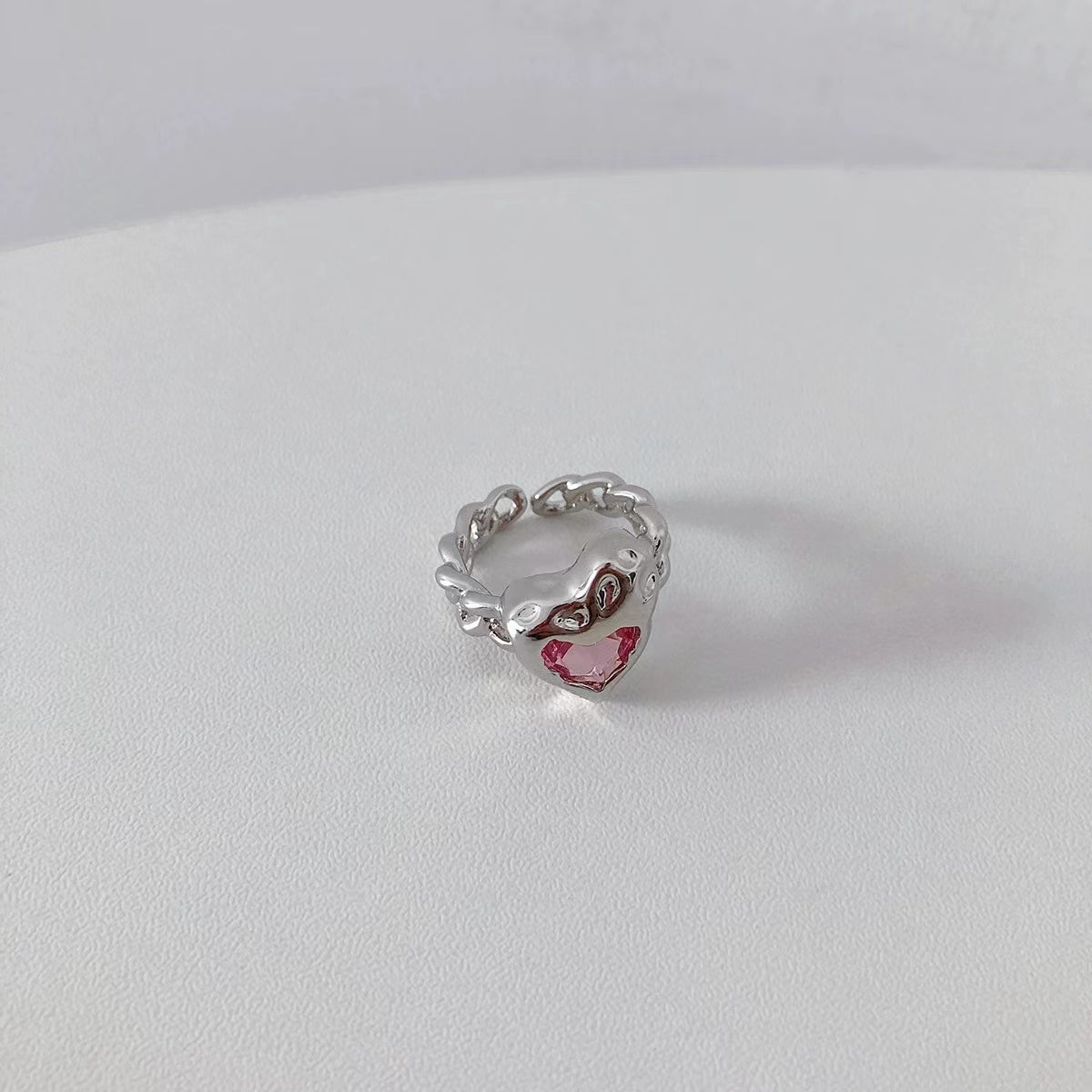 Pink love zirconia ring female niche design light luxury versatile exquisite senior sense open ring