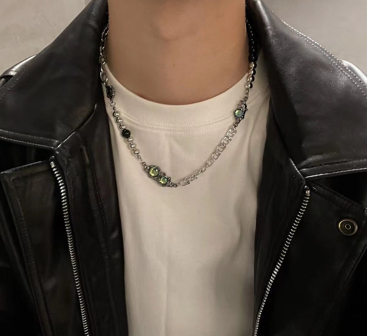 Black beaded titanium steel chain sweet cool collarbone chain female