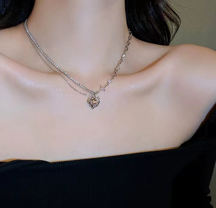 Sweet cool hot girl set diamond love mansard necklace fashion creative design sense