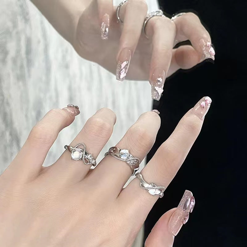 Niche design moonstone twisted rope ring premium feeling open ring