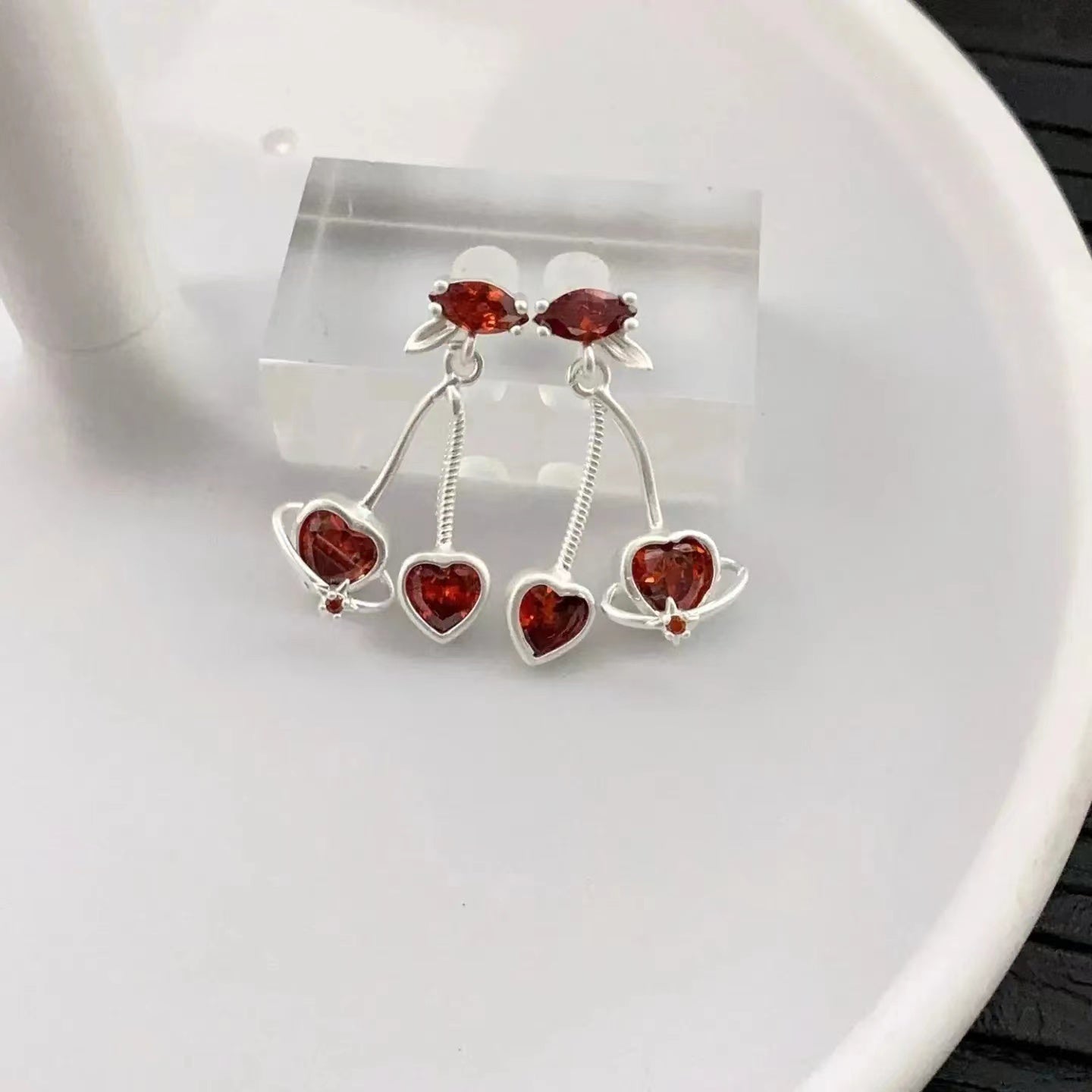 Red cherry earrings with a premium feel