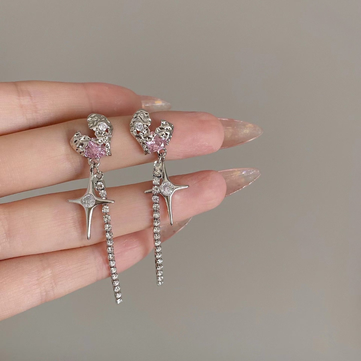 Love cross tetragrammaton tassel zirconia earrings s925 silver pin star earrings personality cold wind earrings earrings