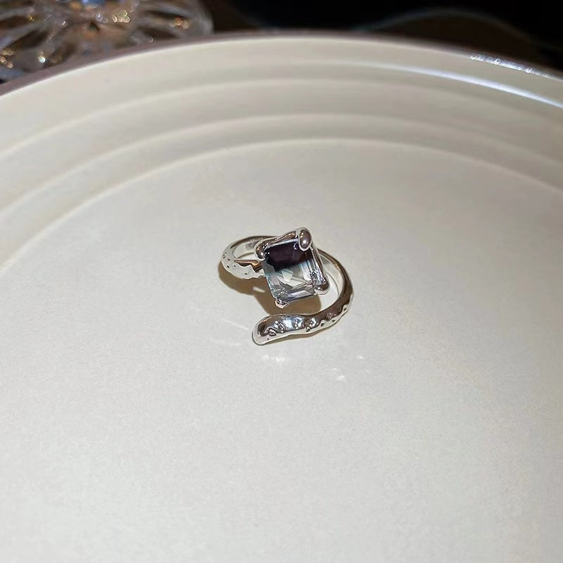 Irregular zirconia cat's eye stone oval open ring niche ins cold wind index finger ring personality trend hand jewelry