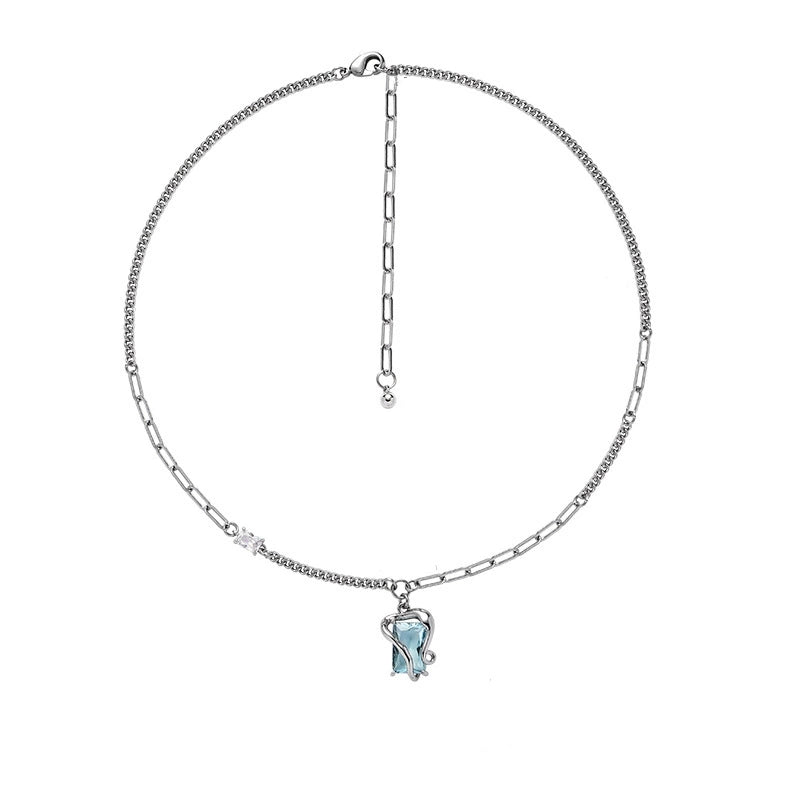 Blue glass series necklace female wholesale niche design new Chinese senior sense of fresh sweet cool wind collarbone chain jewelry