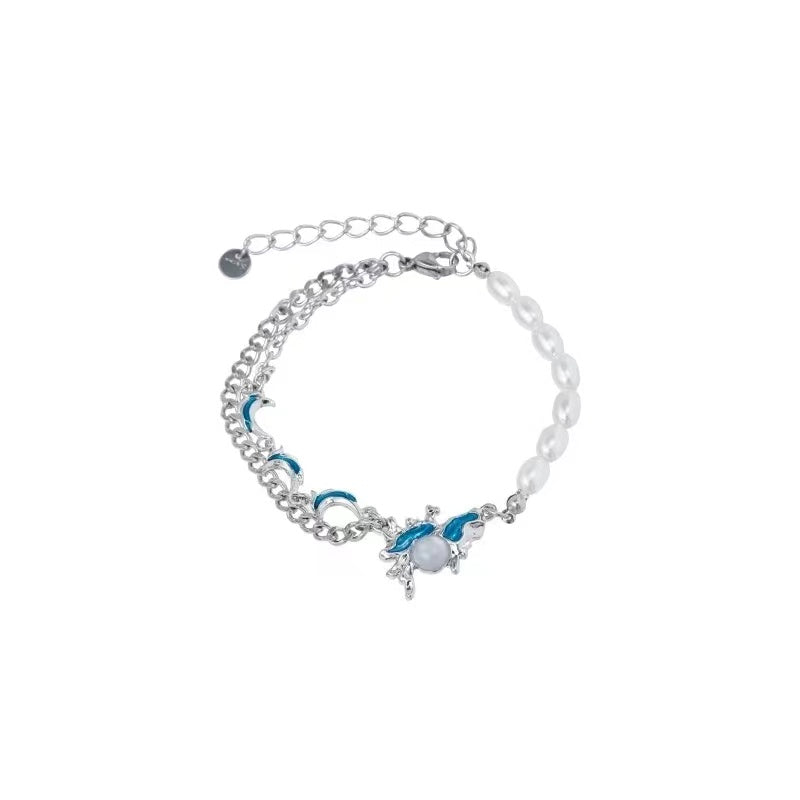 Blue ocean bracelets female personalized creative niche accessories cool tide couple crescent moon hand jewelry