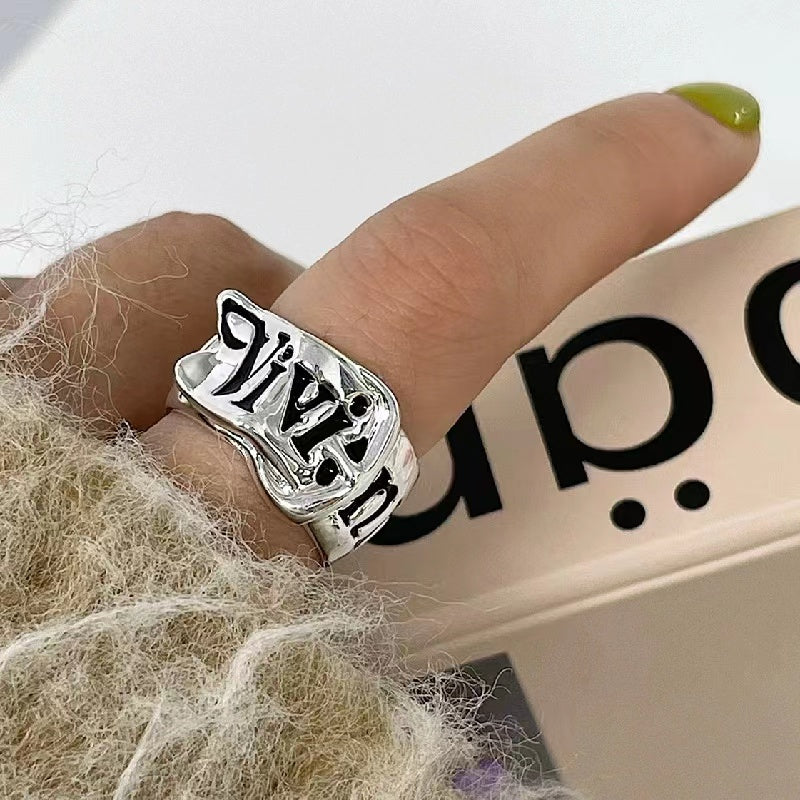 Star wide face belt buckle letter open ring with premium feel