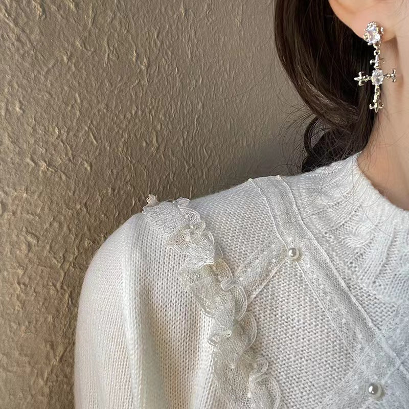 Coffee Gold Vintage Cross Earrings