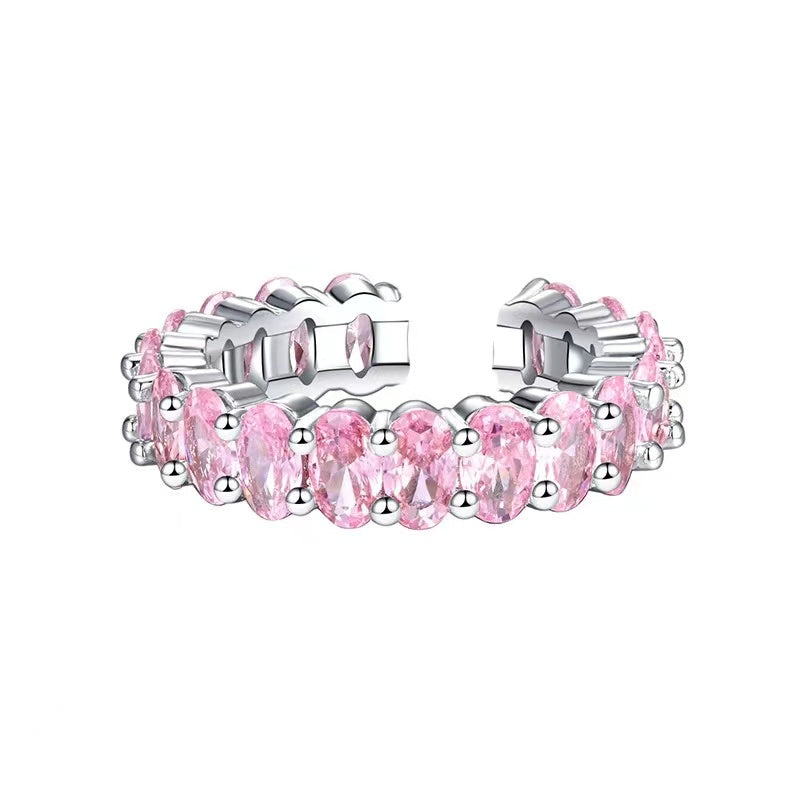 Sweet cool wind pink love ring female niche design light luxury index finger ins premium feeling inlaid zirconia open ring