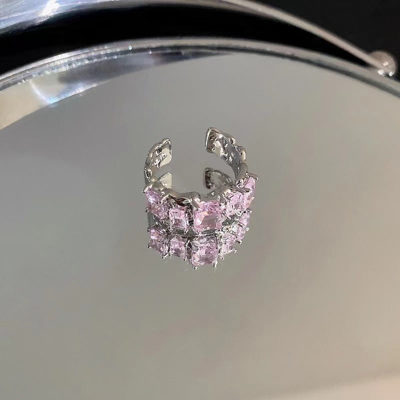 Zircon diamond ring heart opening ring temperament light luxury high sense ring