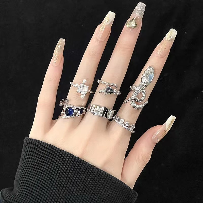 Niche design sense ins dark style gemstone personality hip cool ring