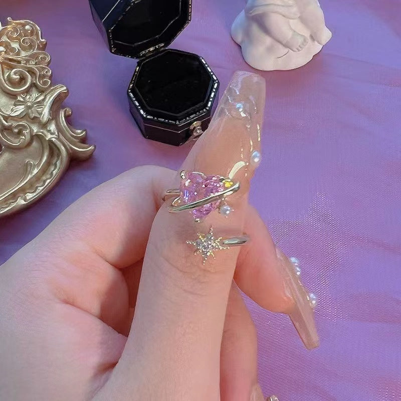 Japanese cute pink light luxury sweet girl open ring niche design sense light luxury senior sense finger ring