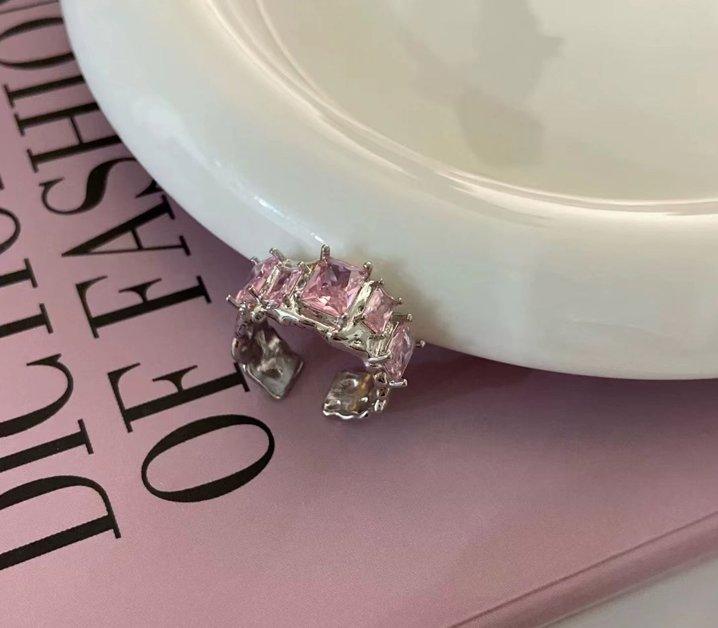 Sweet cool personalized pink zirconia ring