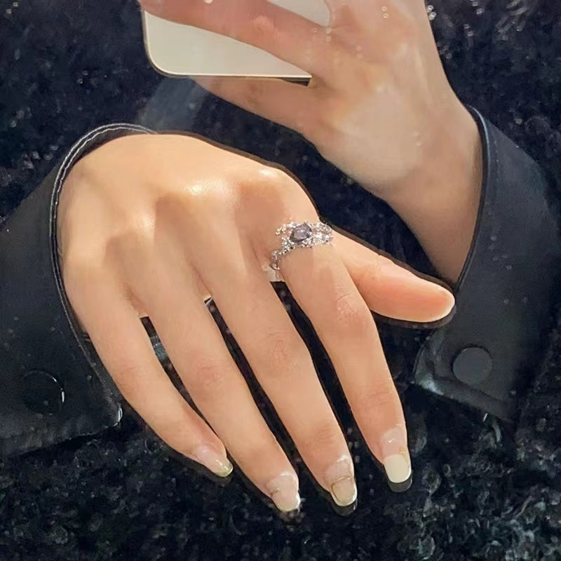 Niche design sense ins wind moonstone ring female love gemstone opening senior sense pink diamond zircon finger ring tide