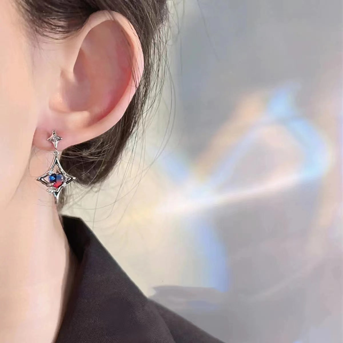 Hot girl sense four mango gradient dreamy blue and purple peach heart stud earrings ins cold wind mango sweet earrings tide