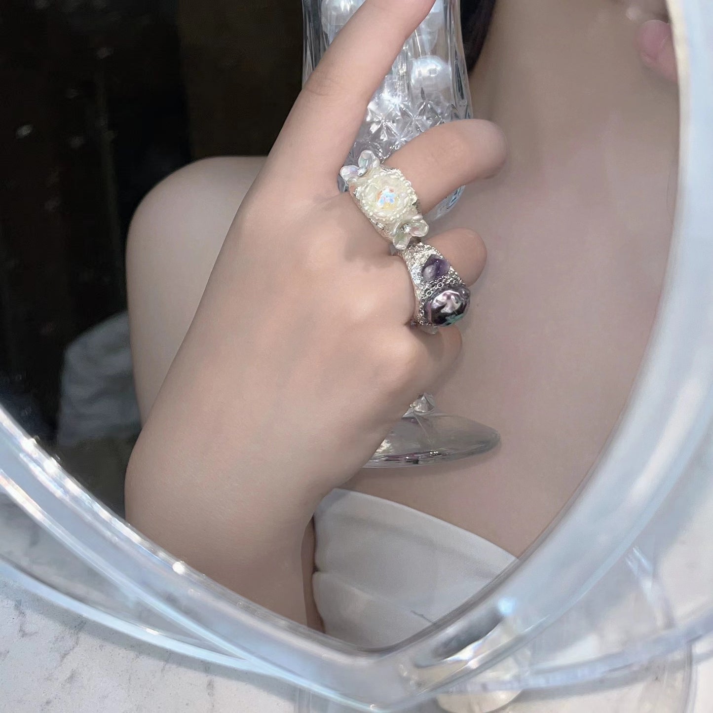 Original design multi-style lava pewter style beaded tassel chain ring ins cold wind personality finger ring