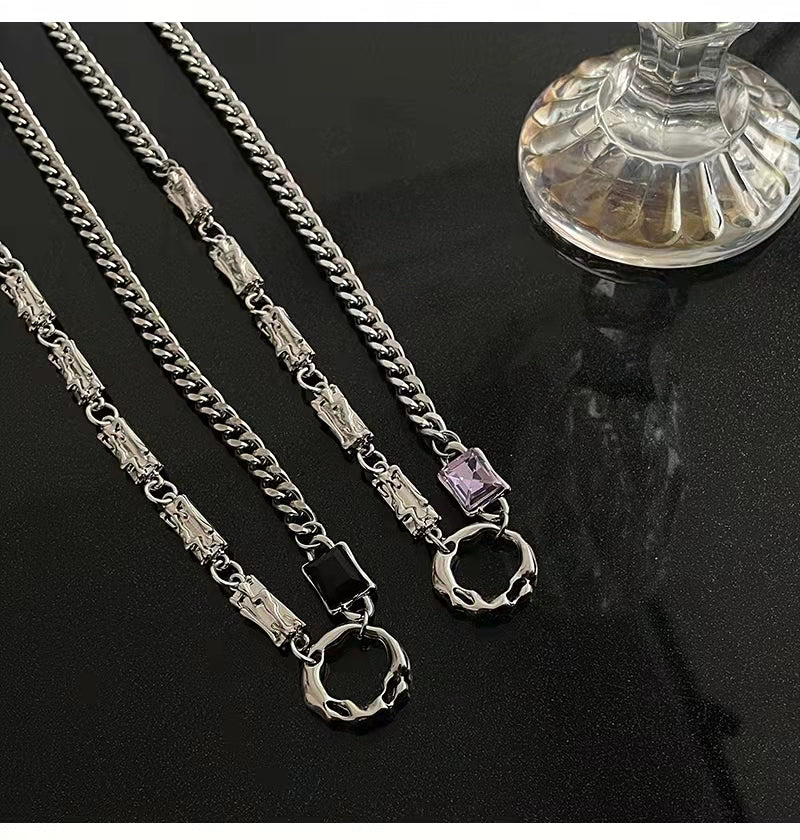 Purple diamond patchwork necklace