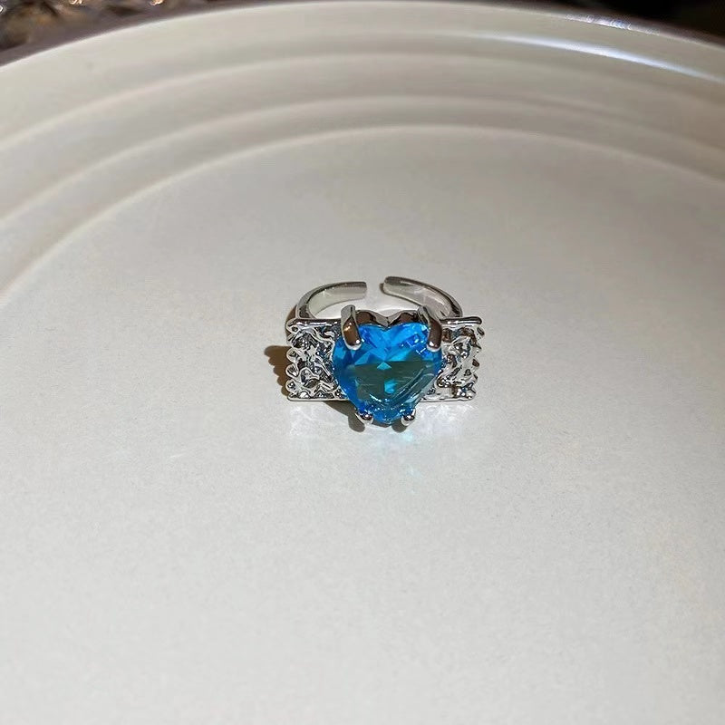 Irregular zirconia cat's eye stone oval open ring niche ins cold wind index finger ring personality trend hand jewelry