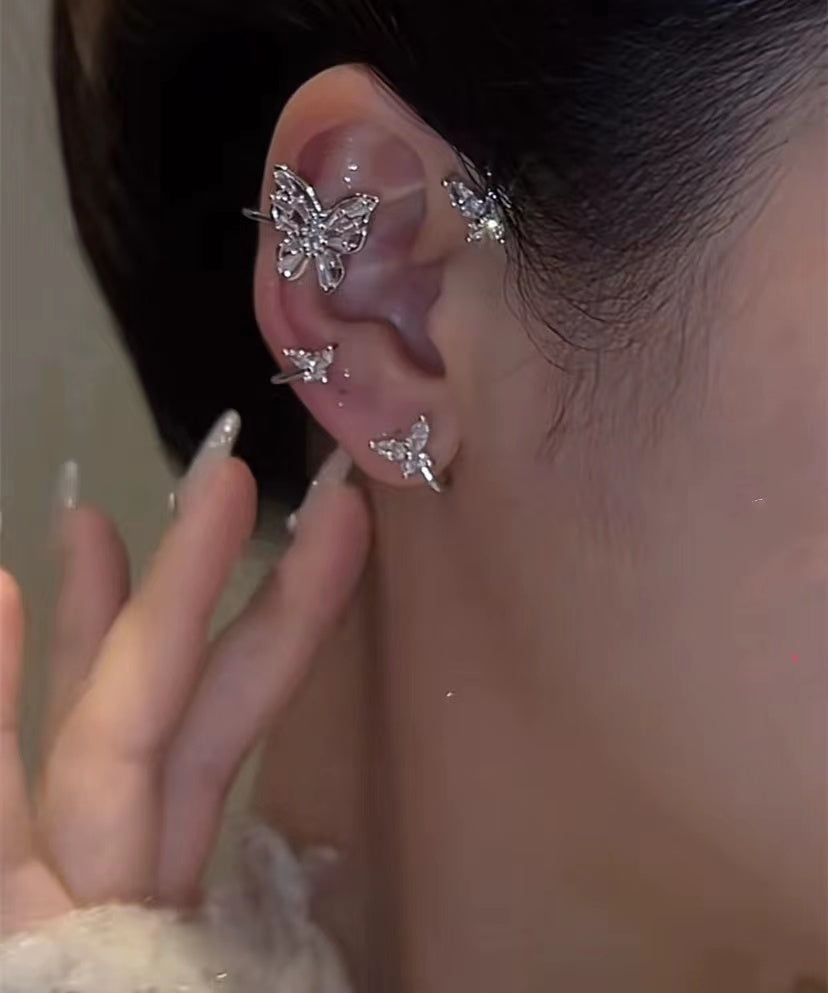 Butterfly ear hangers niche design no ear holes earrings fairy sweet lady zirconia earrings ear clips