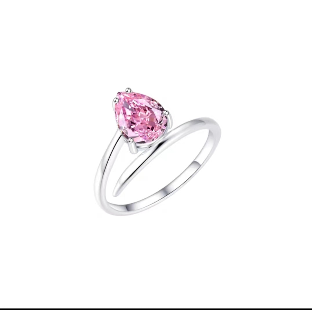 Pink heart silver ring