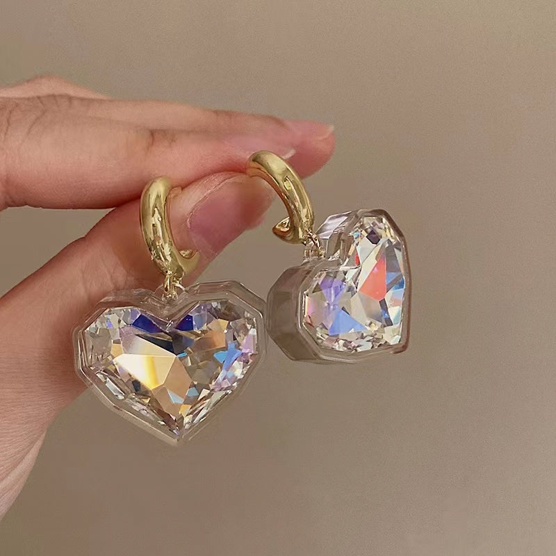 Stereo transparent love design senior sense of silver needle exaggerated earrings