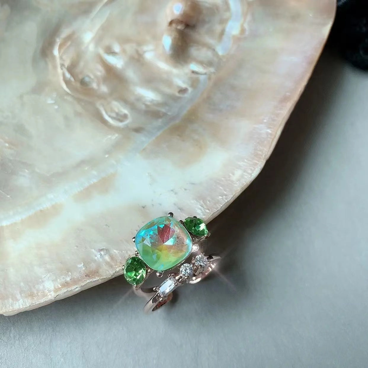Electroplated Grand Cat's Eye with Fancy Color Diamond Gemstone Ring