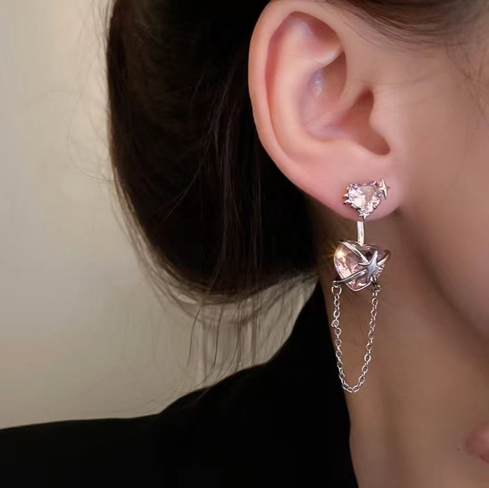 Pink zircon love Bow Earrings sweet cool Earrings