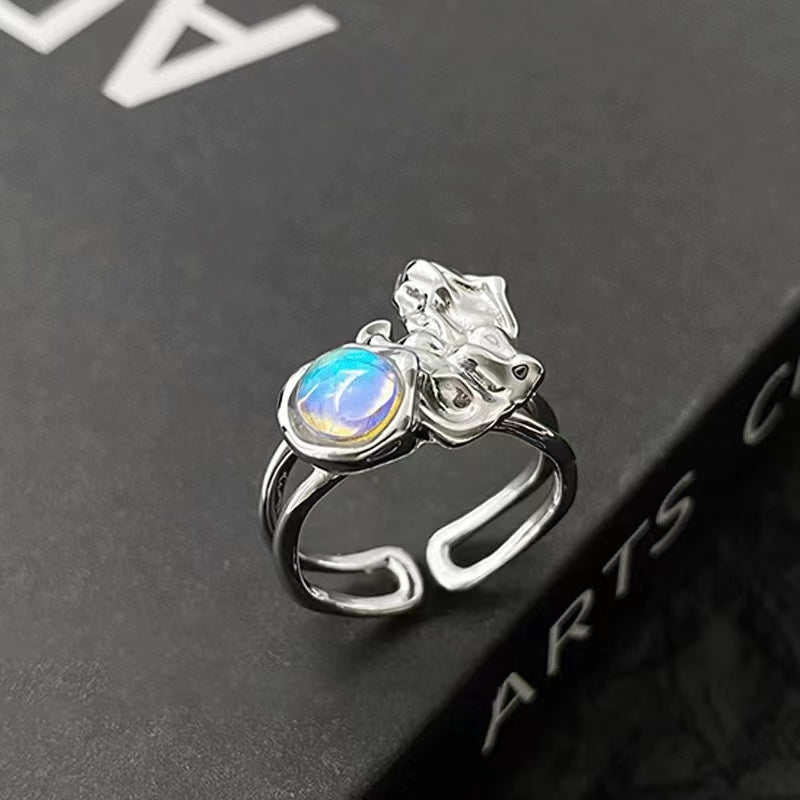 Opal stone couple open ring