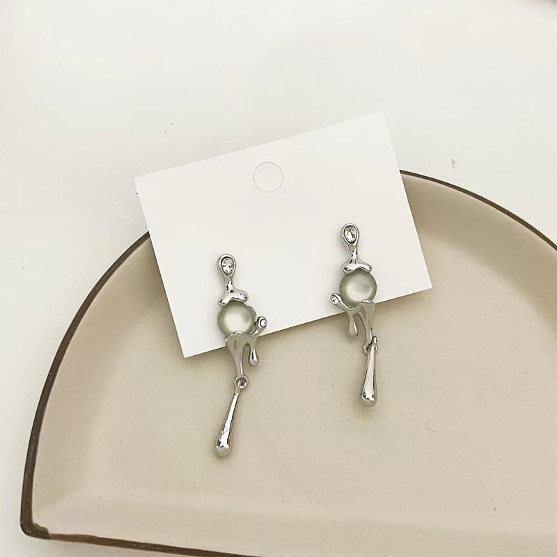 925 silver pin French cat's eye tassel niche design lava earrings long personalized aloof wind earrings female