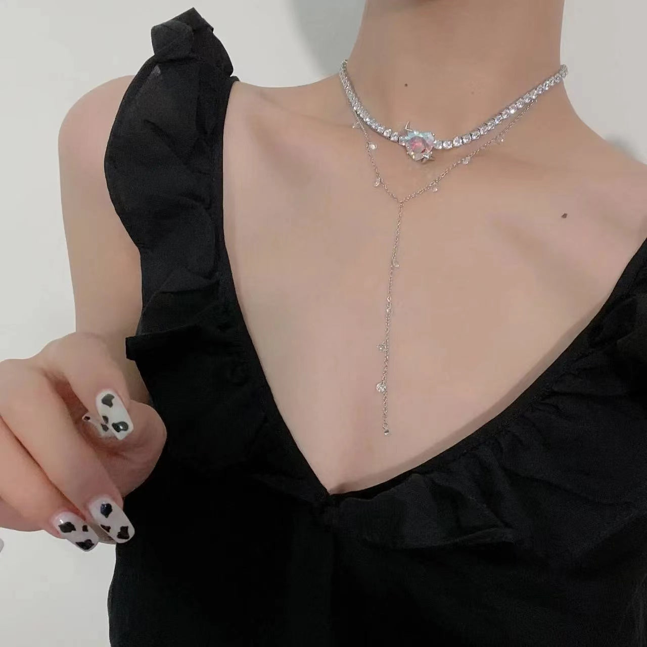 Dazzling lovely sweet gemstone love necklace peach heart earrings necklace female