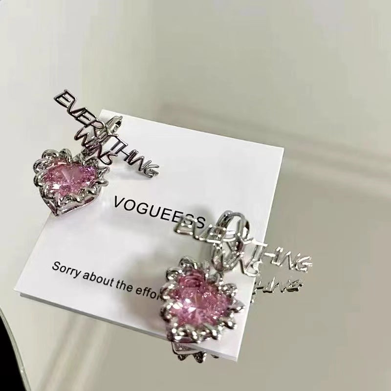 Design sense pink diamond love y2k spicy girl ins style niche design earrings