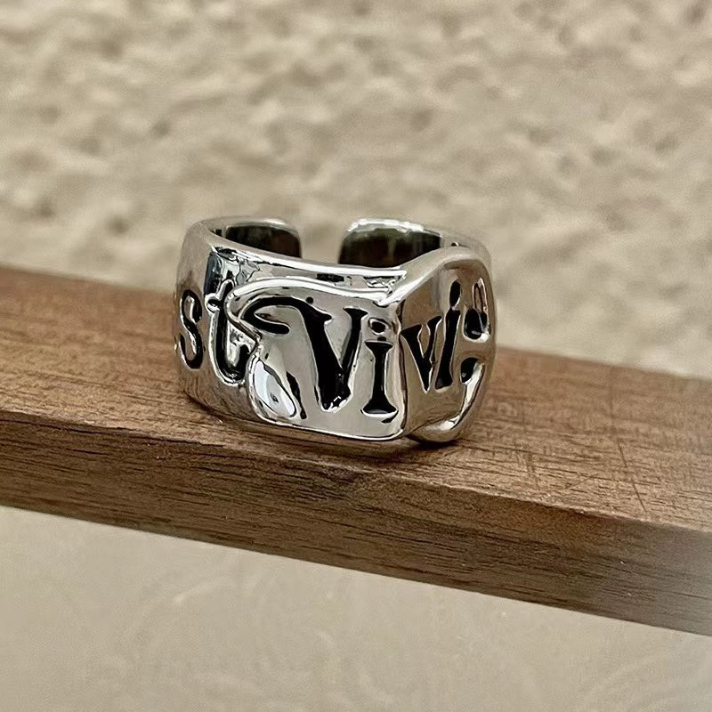 Star wide face belt buckle letter open ring with premium feel