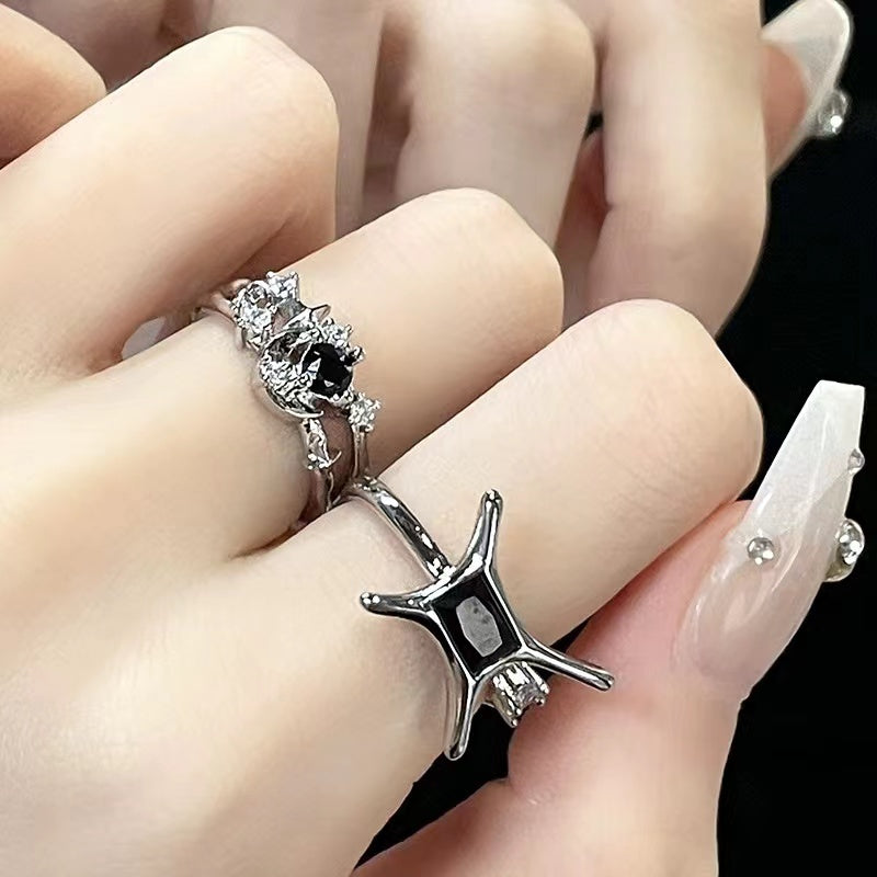Black zirconia star and moon personalized French ring