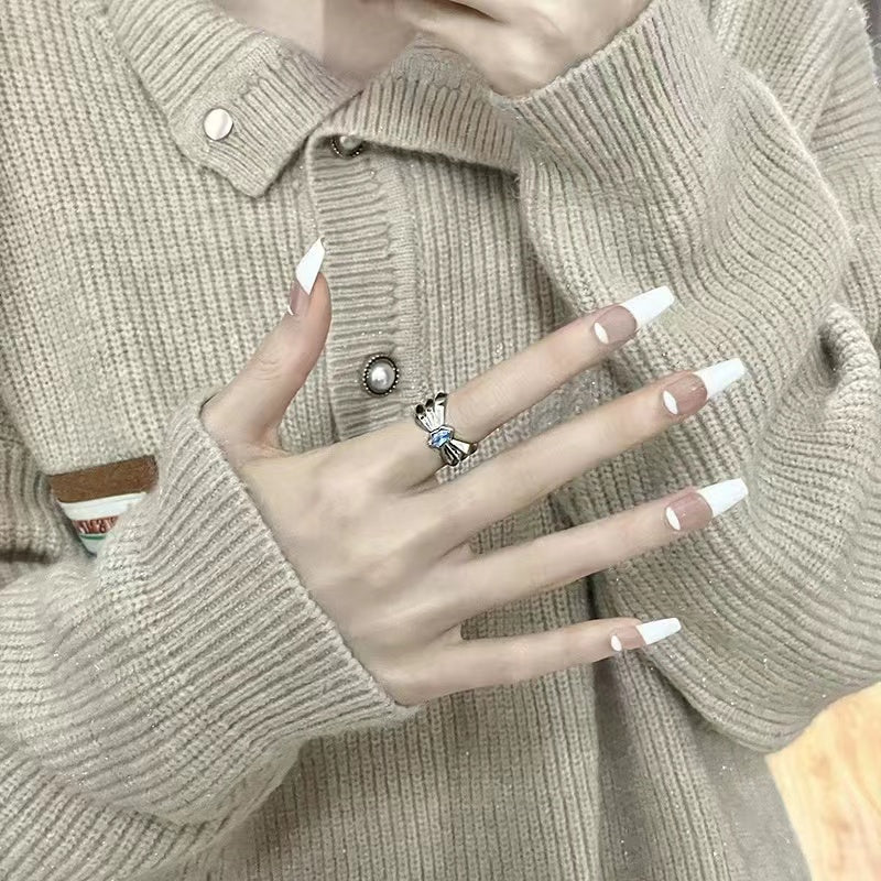 Wholesale niche design sense women's ring senior ins cold wind set diamond zircon chain French open index finger ring