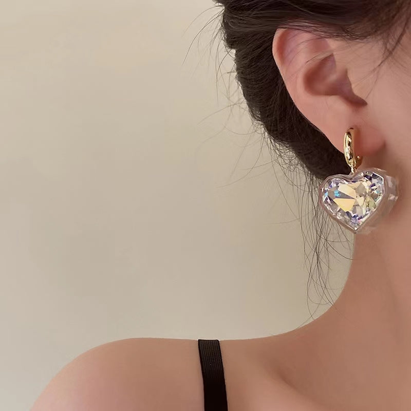Stereo transparent love design senior sense of silver needle exaggerated earrings
