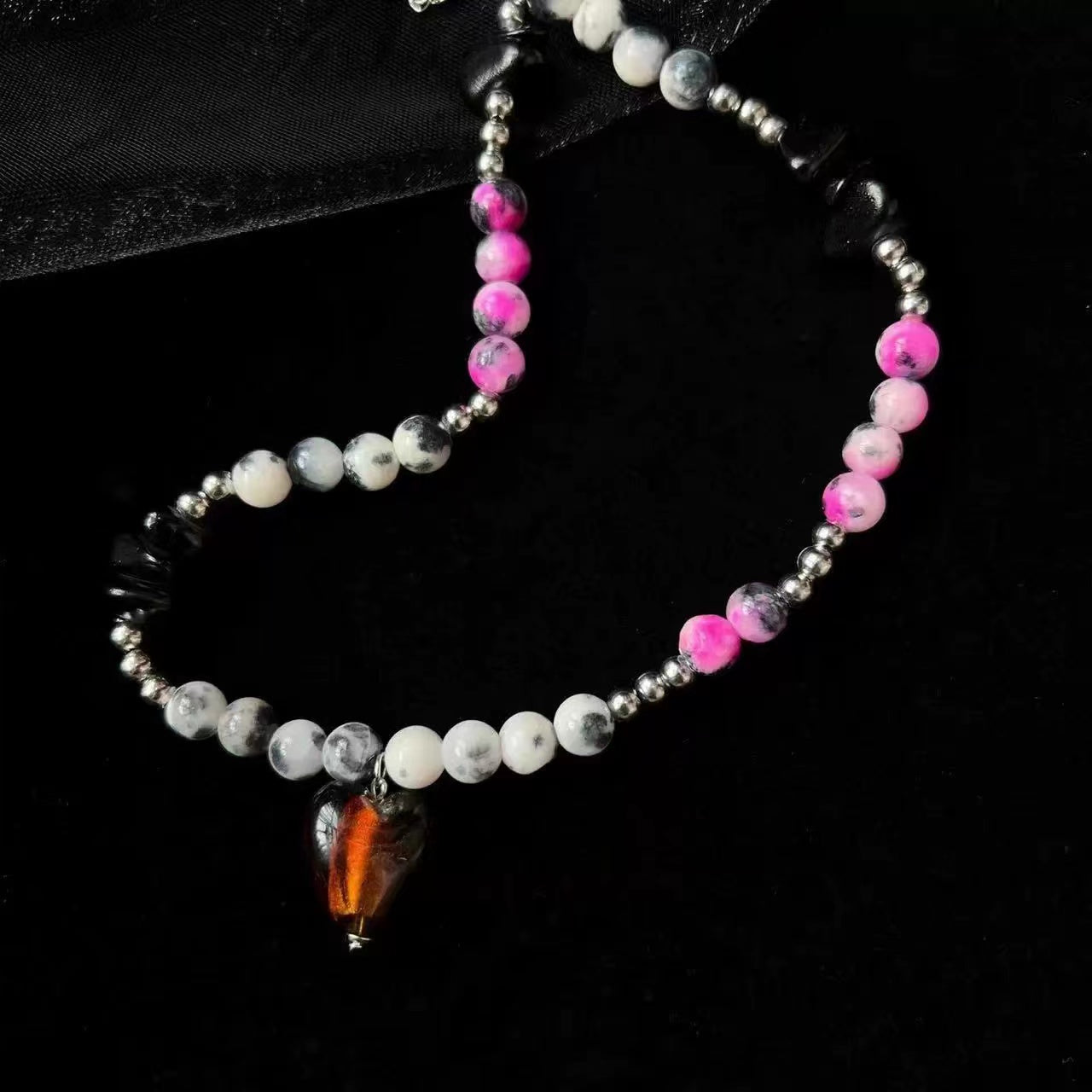 Amber love smoky rose necklace