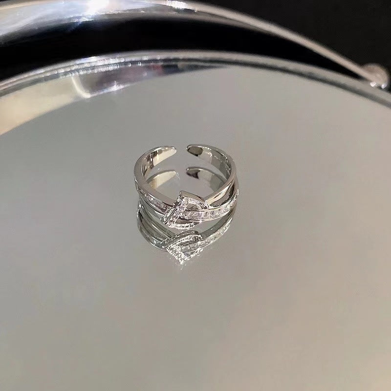 Zircon diamond ring heart opening ring temperament light luxury high sense ring