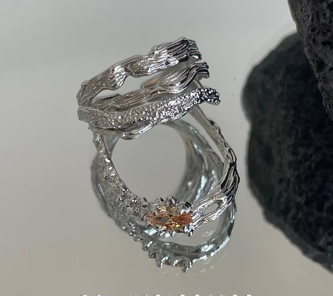 Irregular texture 925 sterling silver ring