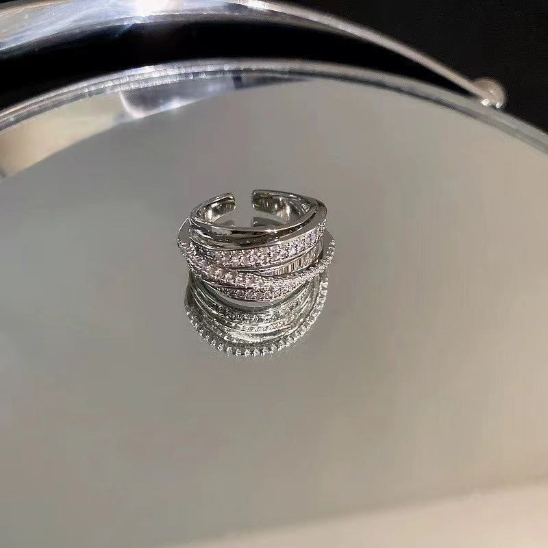 Zircon diamond ring heart opening ring temperament light luxury high sense ring