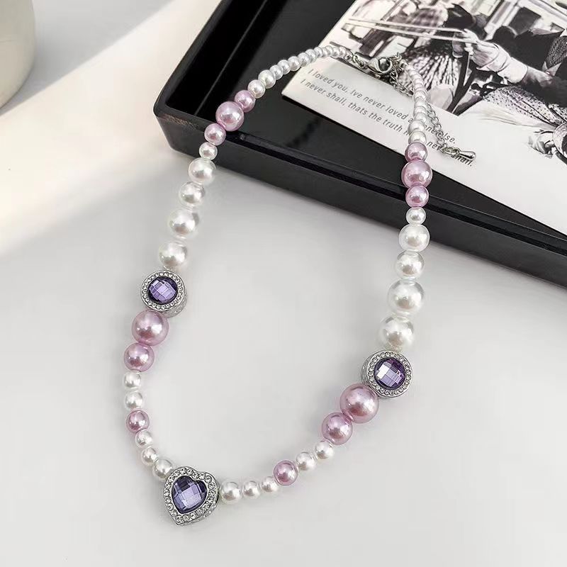 Purple pearl love necklace