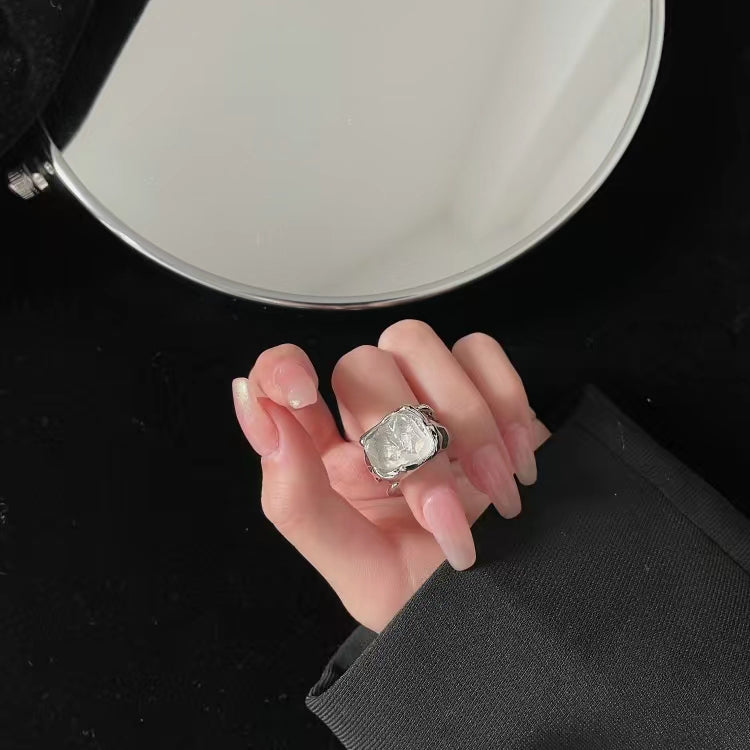Clear floral metal irregular ring