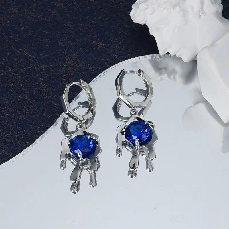 Earrings female cold wind senior design sense new blue rhinestone accessories fashion temperament personality earrings