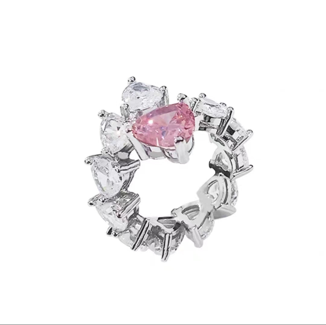 Pink gemstone fashion personality high class feeling ring