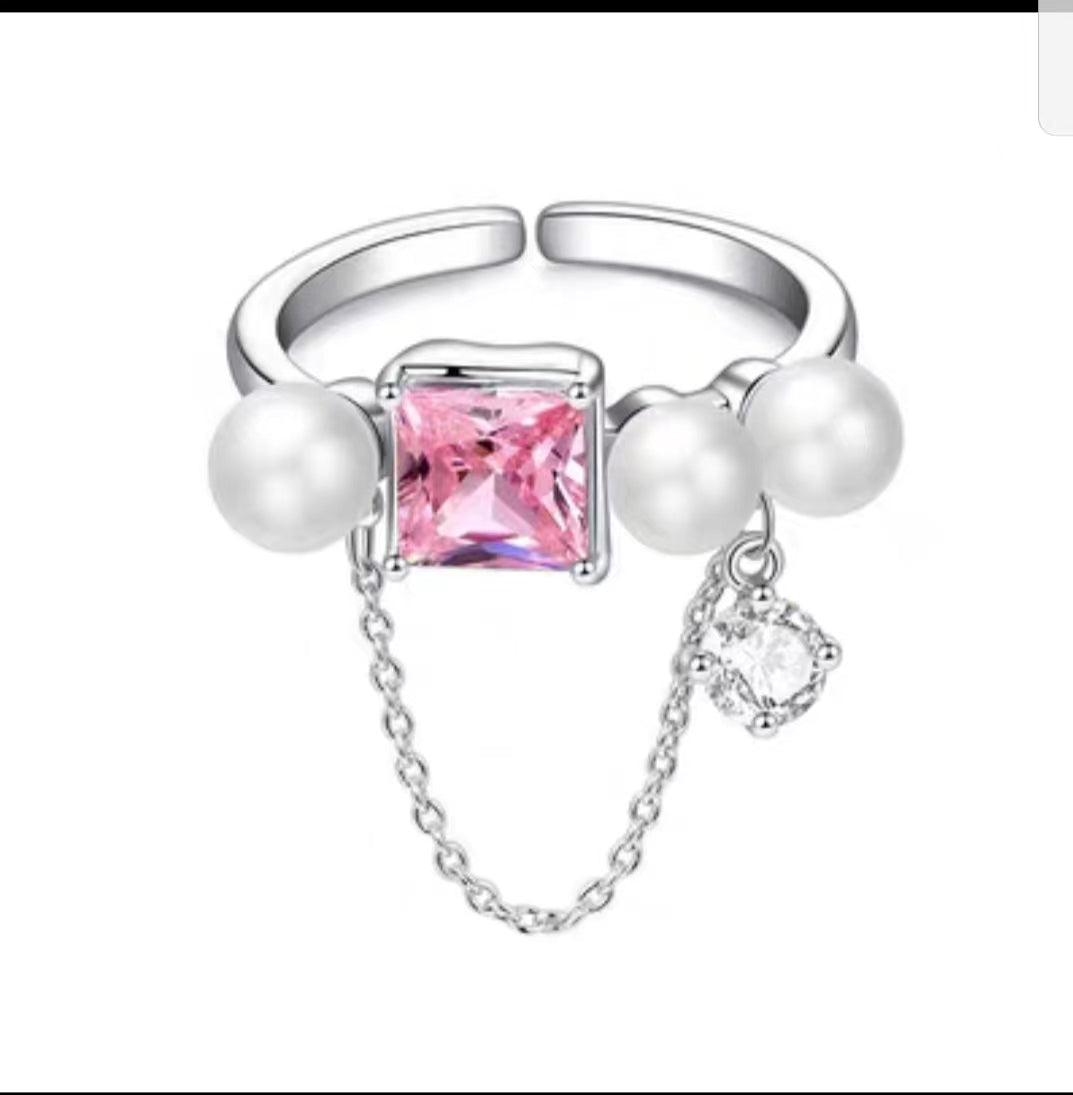Pink gemstone fashion personality high class feeling ring