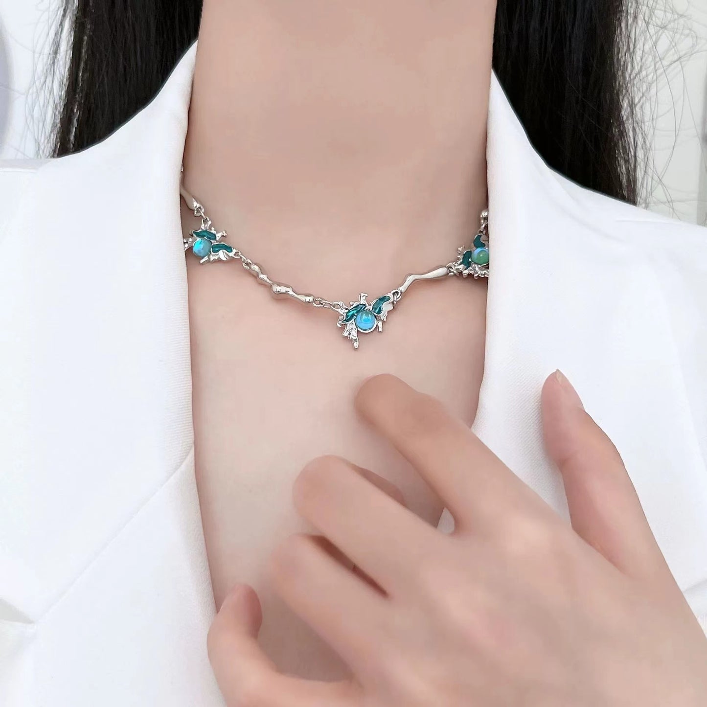 Glacier tassel pearl patchwork necklace