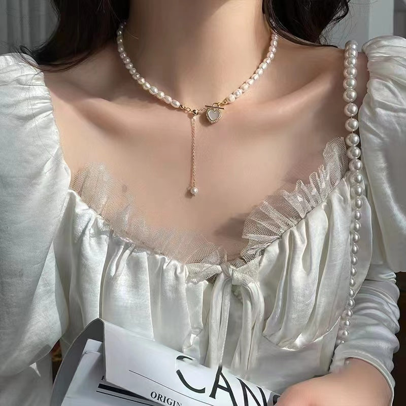 Multi-color crystal drop pendant freshwater pearl necklace