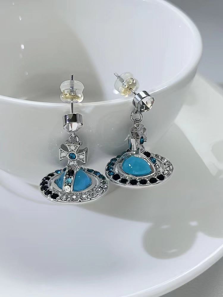 Blue universe Saturn full of diamond earrings
