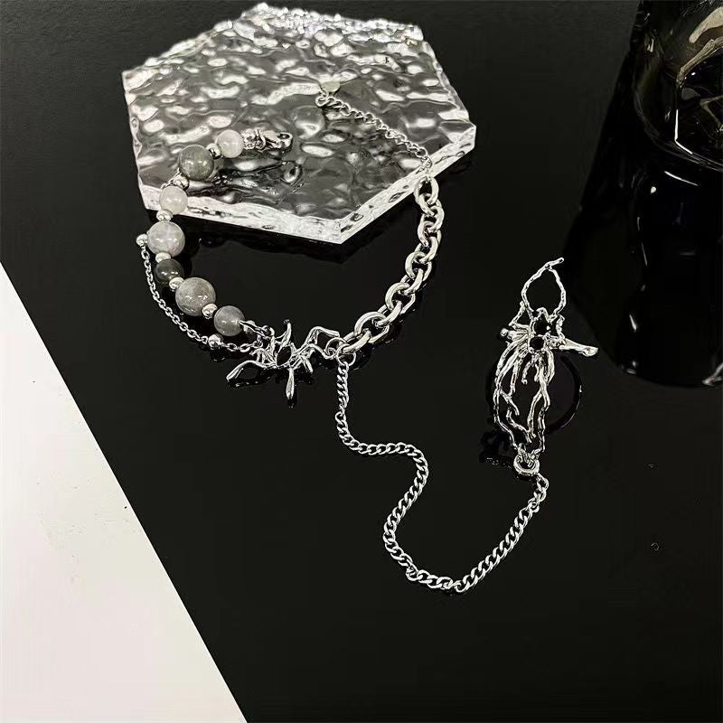 Spider bracelet ring one chain female summer ins niche design cold opening adjustable personality dark hand jewelry