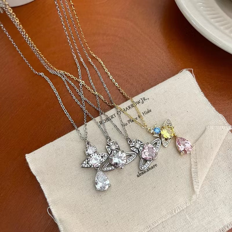 Fashion commuter senior sense of simplicity hair accessories Saturn planet light luxury zirconia necklace